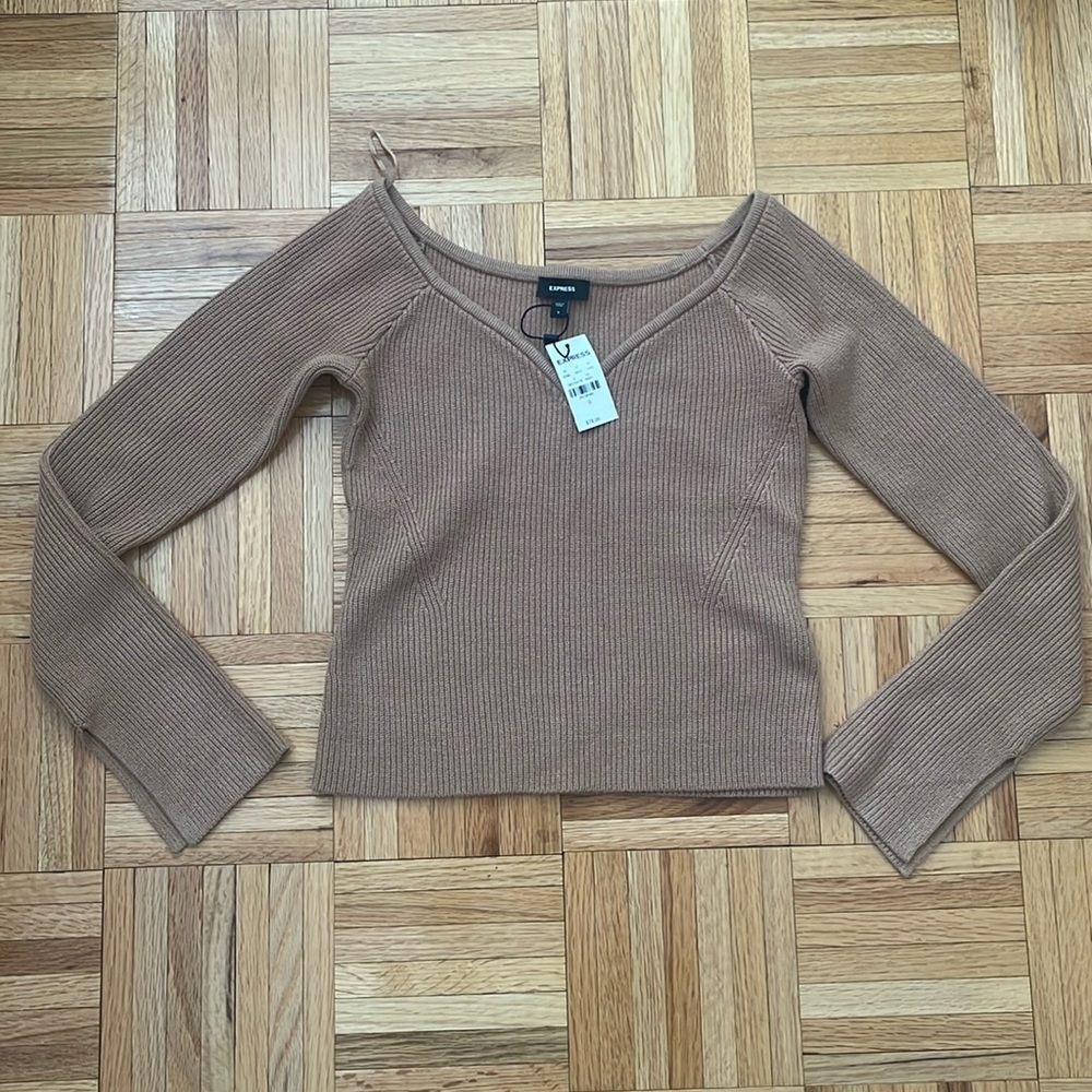 NWT Express Off Shoulder Knit Camel Sweater Size S